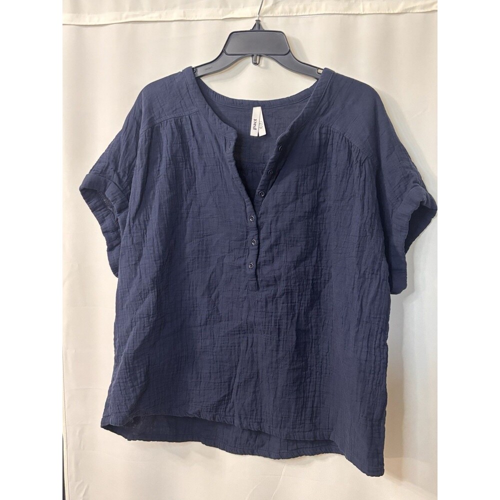 Pact Women’s Top Organic Coastal Gauze Button Short Sleeve Popover Shirt XL